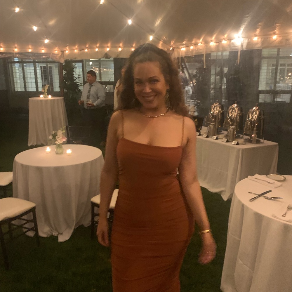 Nasty gal orange ruched midi dress